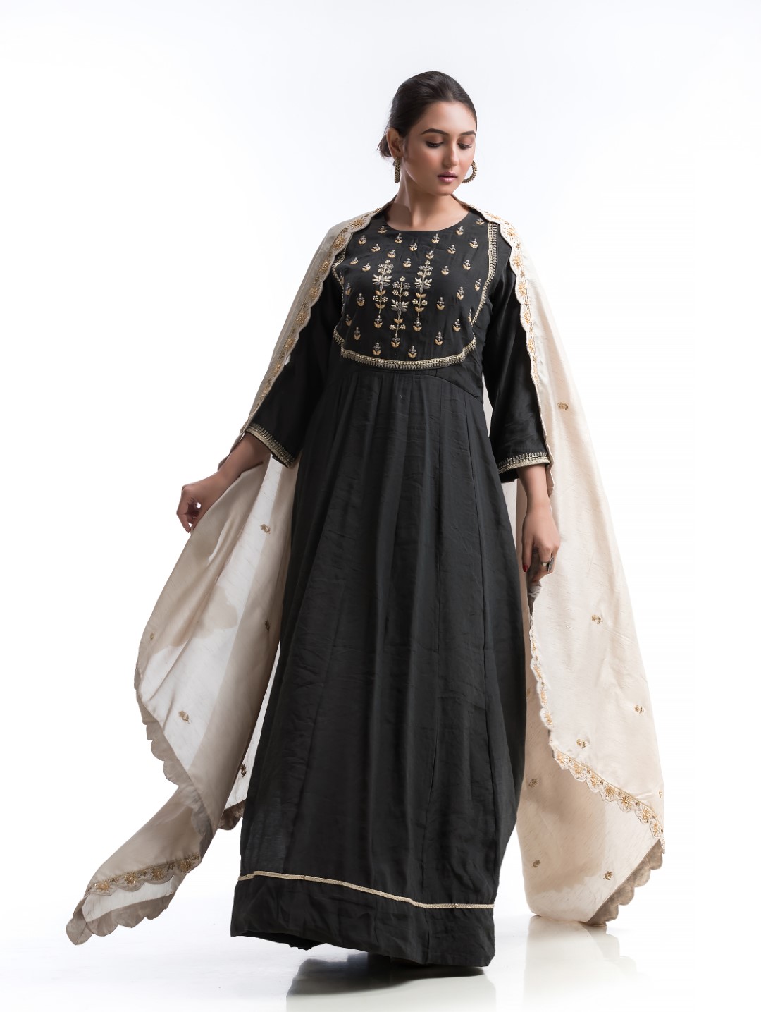 Classic Black Long Anarkali Gown with Traditional Embroidery