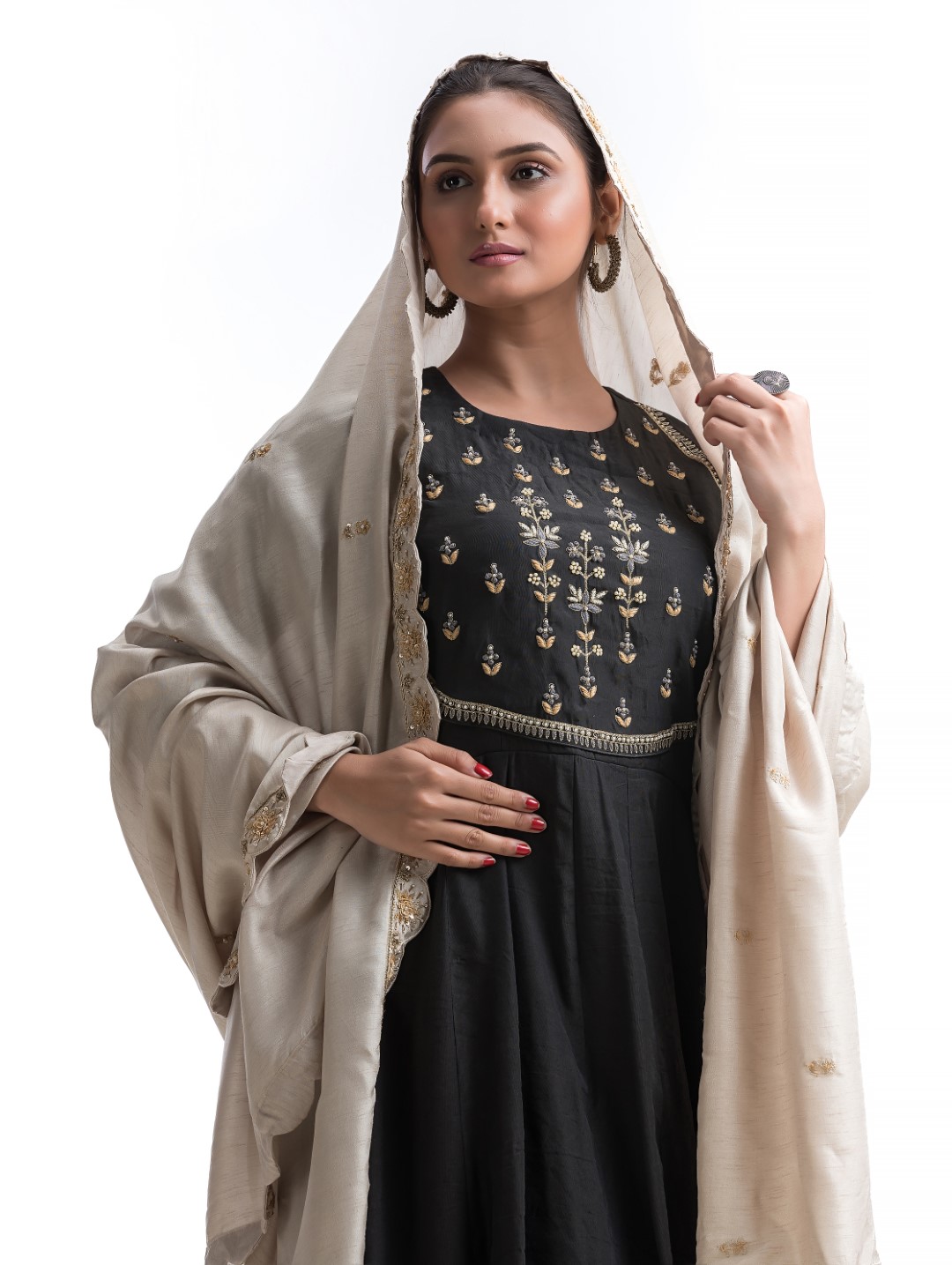 Classic Black Long Anarkali Gown with Traditional Embroidery