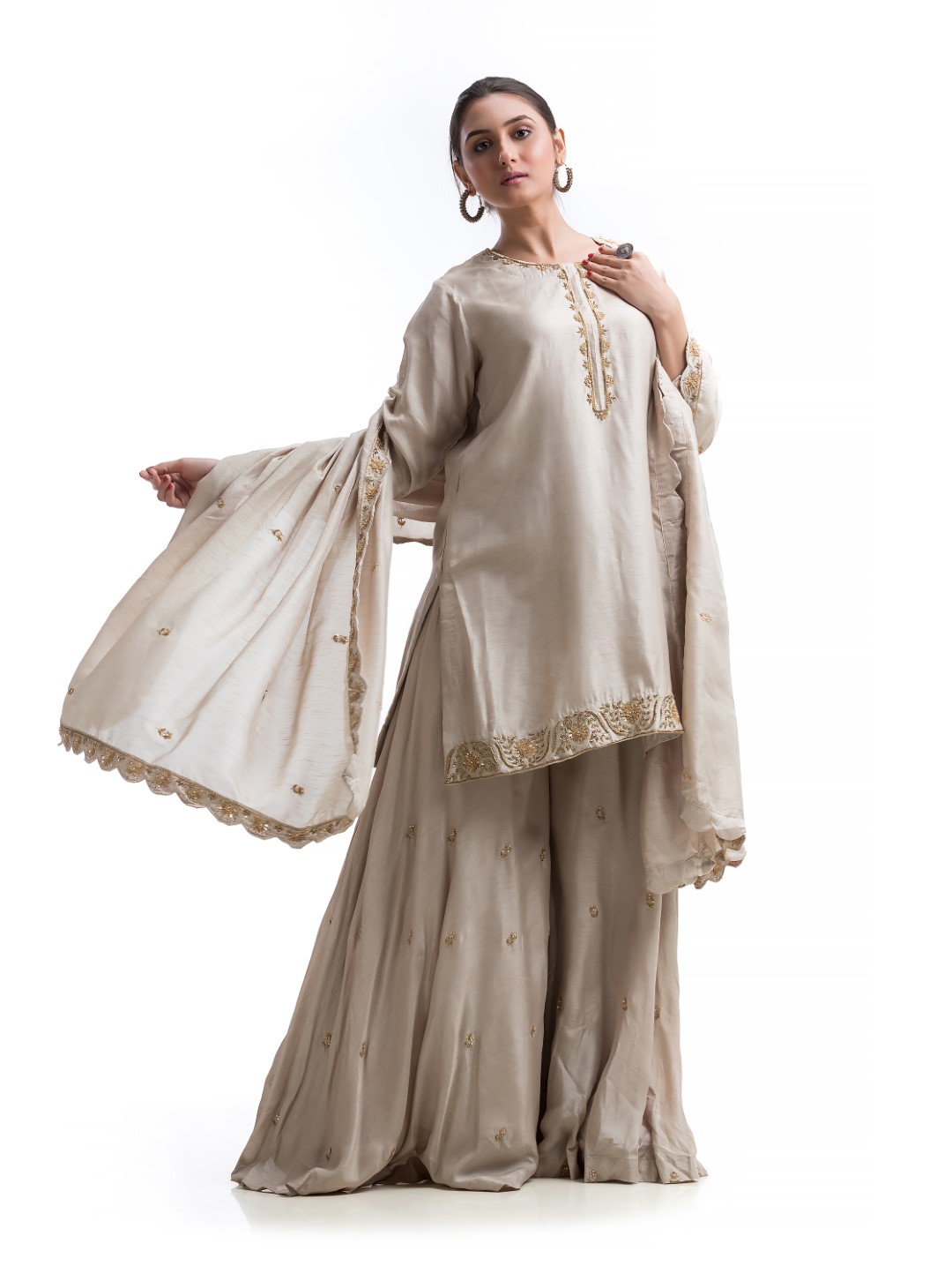 Regal Grey Sharara Set with Gold Zardosi