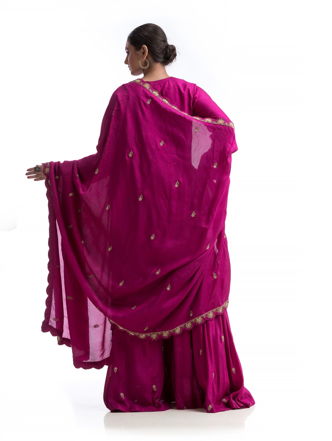 Regal Pink Sharara Set with Gold Zardosi Detailing