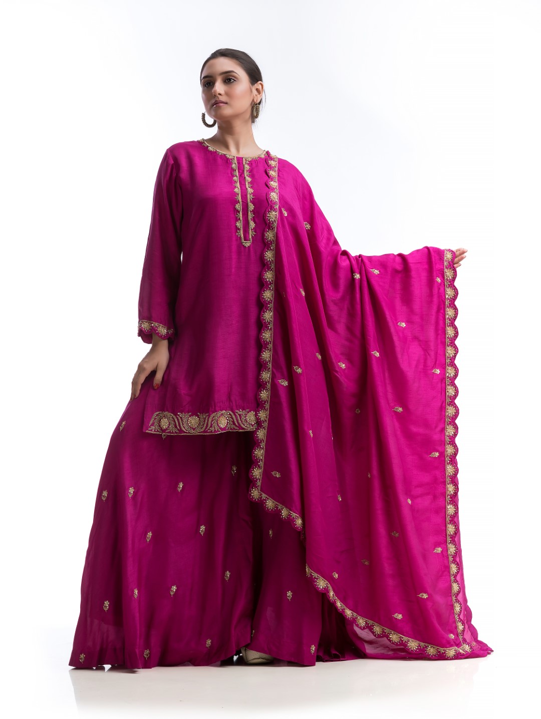 Regal Pink Sharara Set with Gold Zardosi Detailing