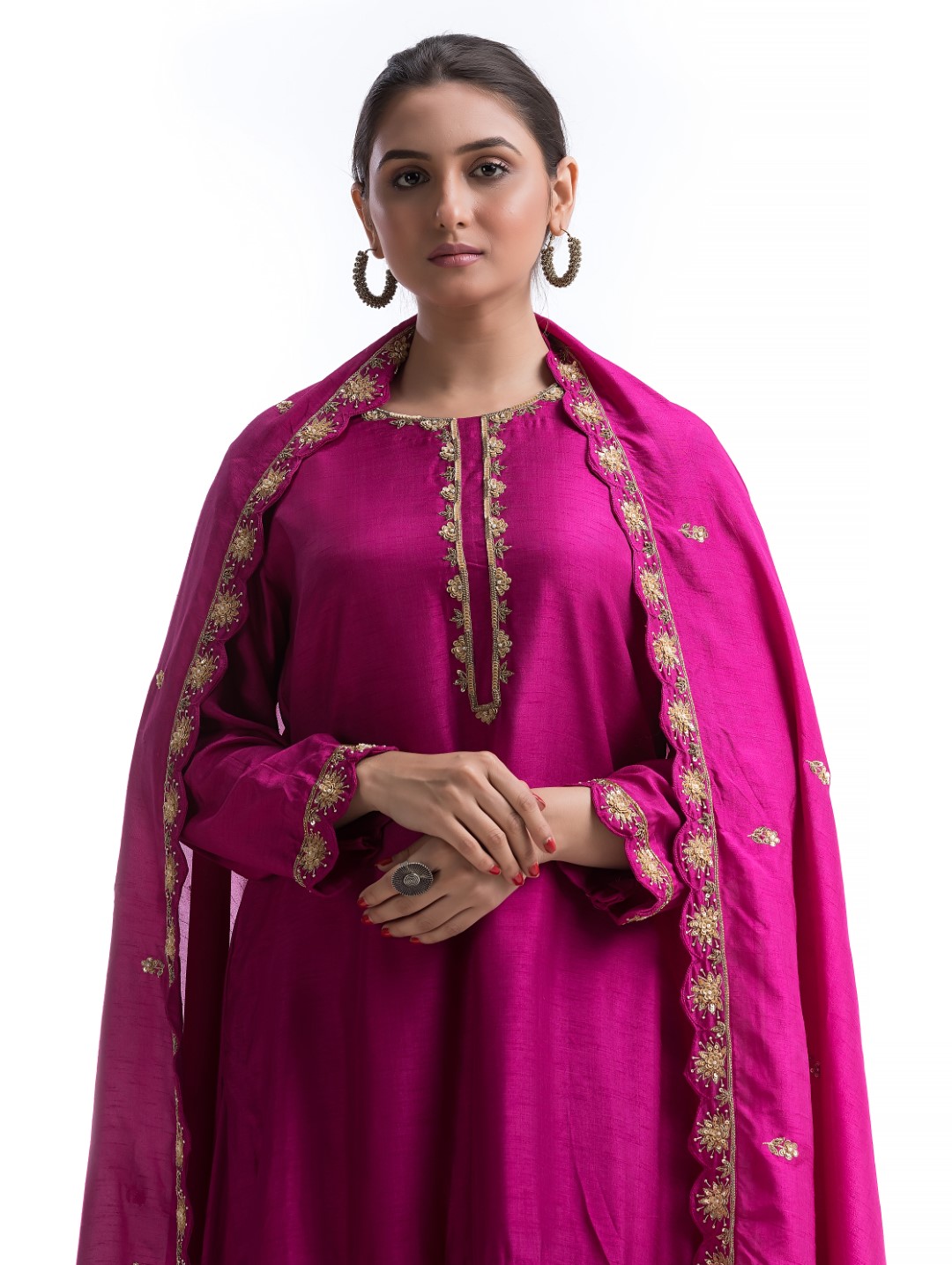 Regal Pink Sharara Set with Gold Zardosi Detailing