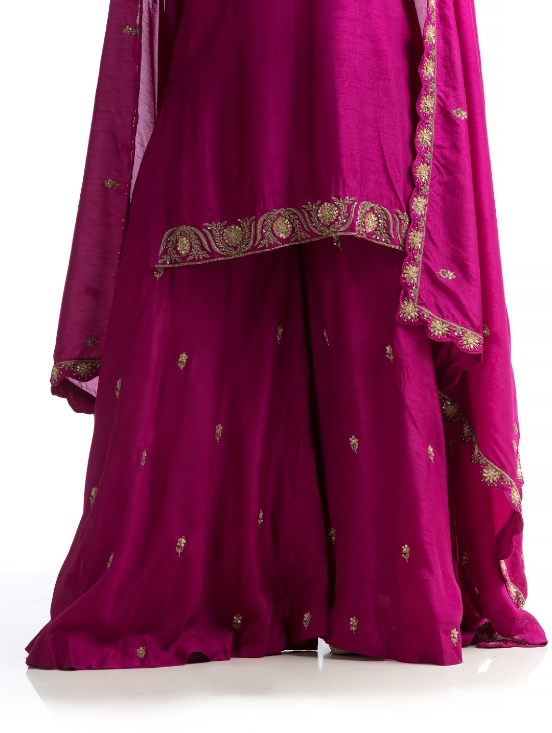 Regal Pink Sharara Set with Gold Zardosi Detailing