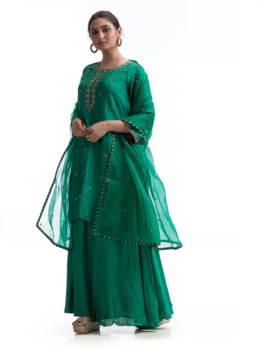 Sophisticated Teal Sharara Set with Gold Embroidery and Gotta Patti Dupatta