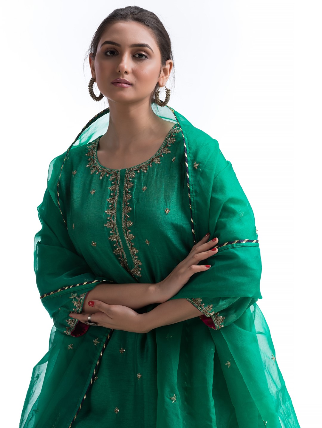 Sophisticated Teal Sharara Set with Gold Embroidery and Gotta Patti Dupatta