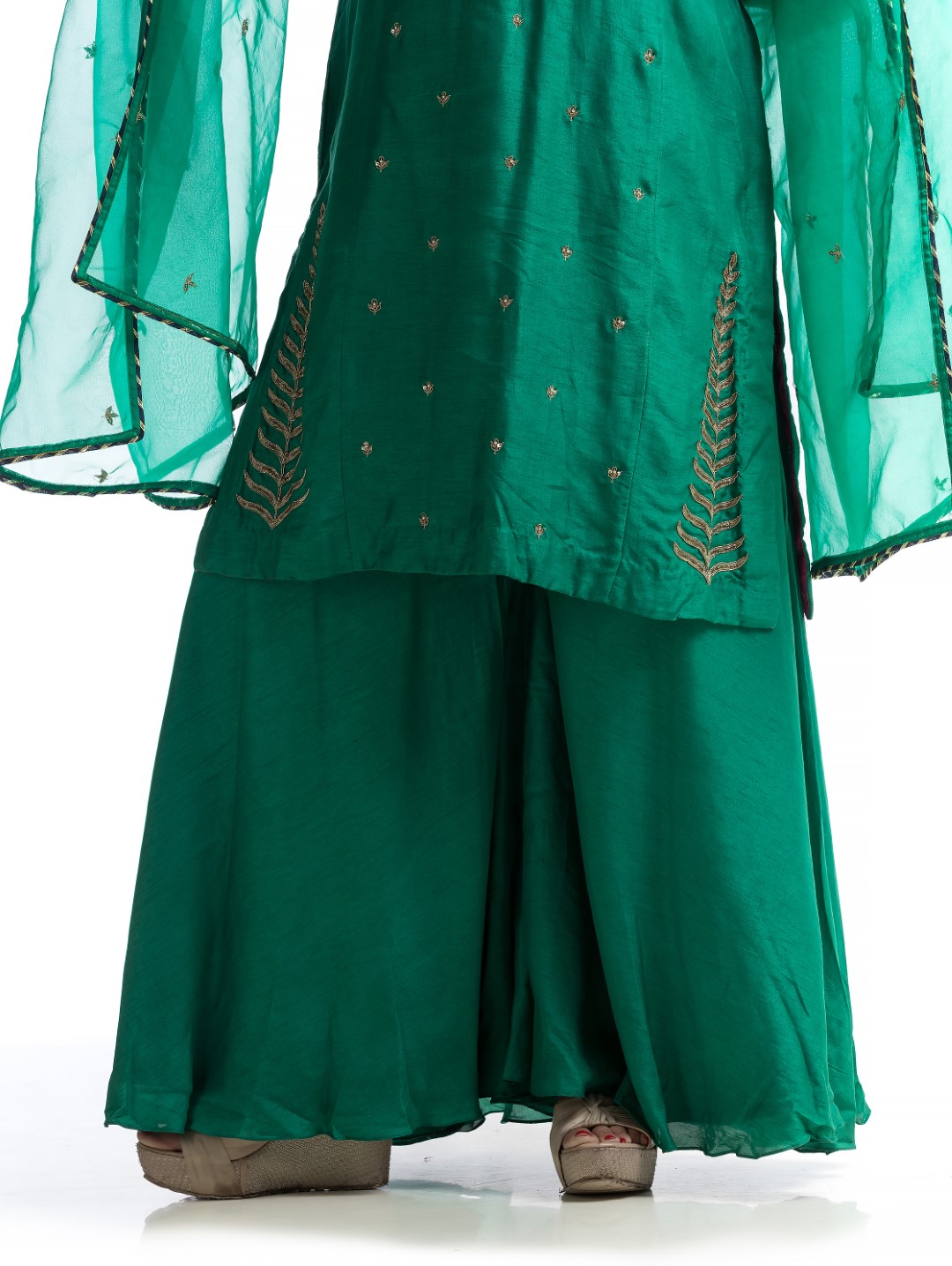 Sophisticated Teal Sharara Set with Gold Embroidery and Gotta Patti Dupatta