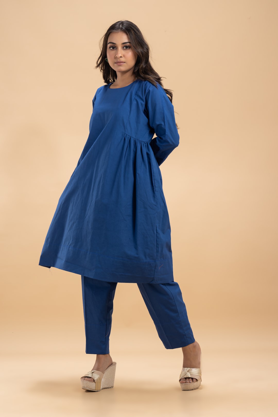 Chic Dark Blue Organic Cotton Co-Ord Set with Full Sleeves