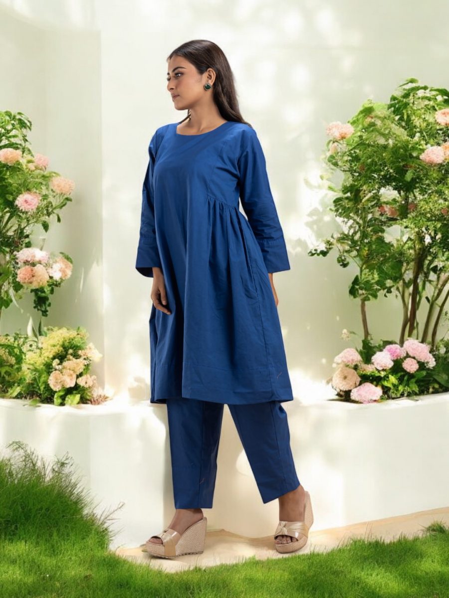 Chic Dark Blue Organic Cotton Co-Ord Set with Full Sleeves