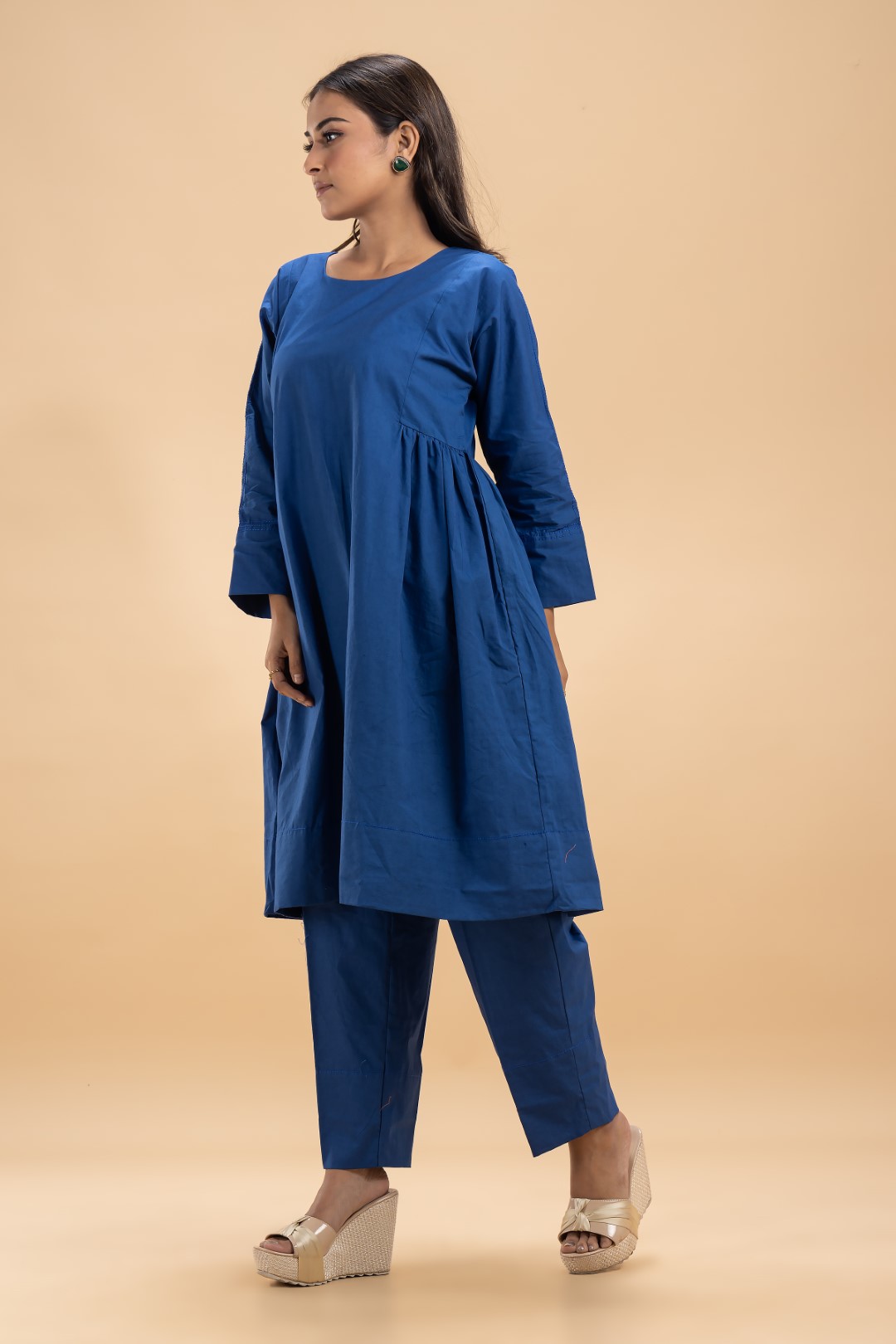 Chic Dark Blue Organic Cotton Co-Ord Set with Full Sleeves