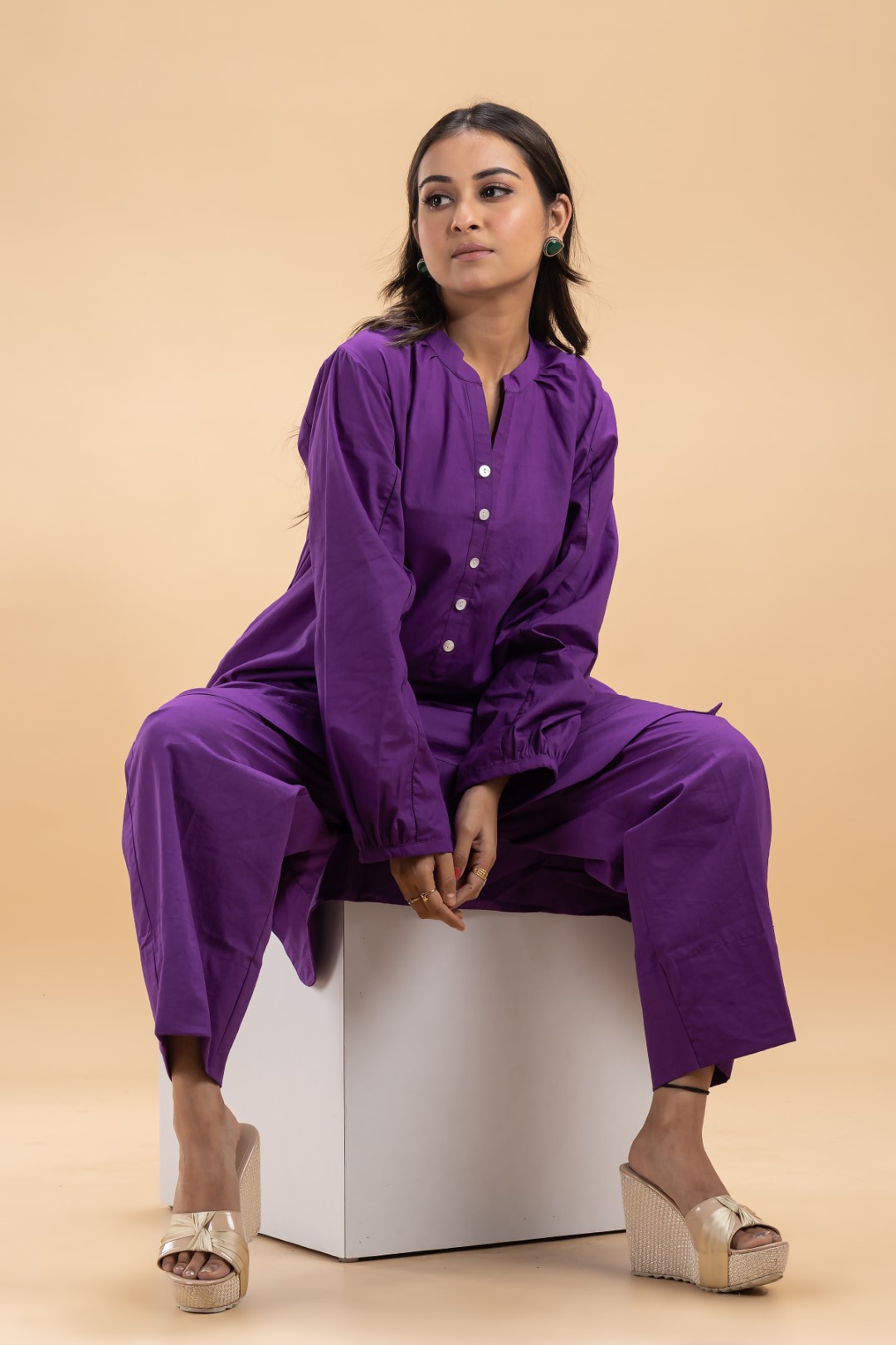 Chic Purple Organic Cotton Co-ord Set with Full Sleeves