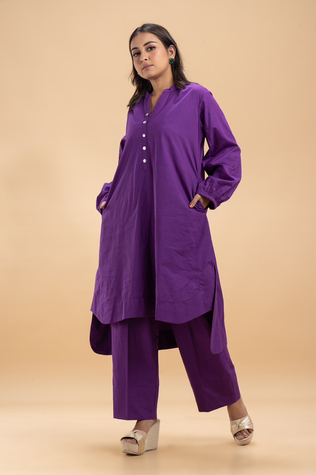 Chic Purple Organic Cotton Co-ord Set with Full Sleeves