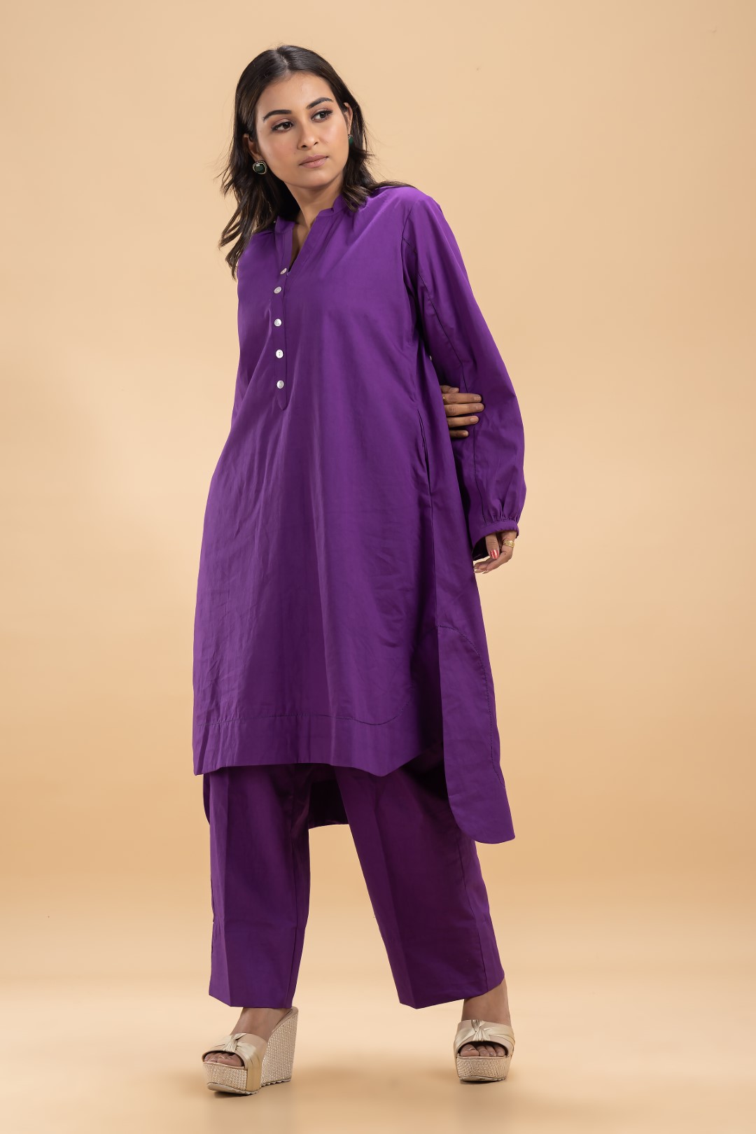 Chic Purple Organic Cotton Co-ord Set with Full Sleeves