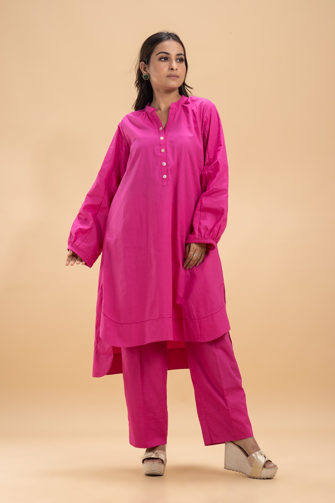 Vibrant Hot Pink Organic Cotton Co-ord Set with Full Sleeves