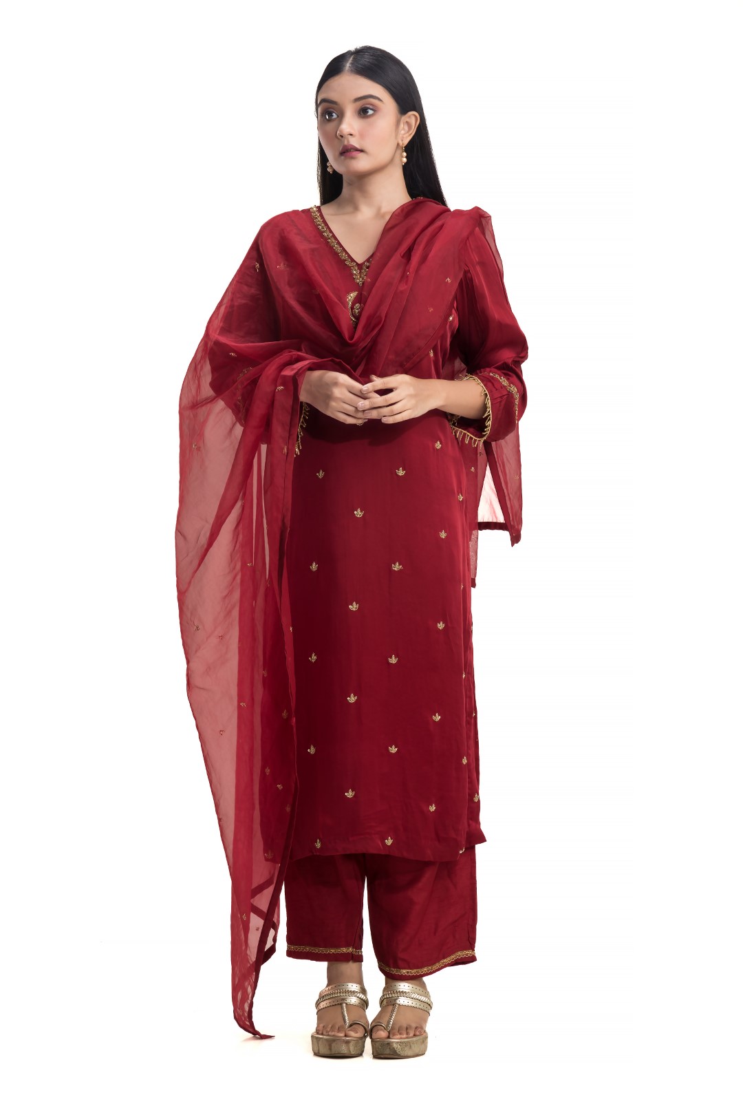 Bright Red Salwar Kameez Set with Zardosi Embroidery