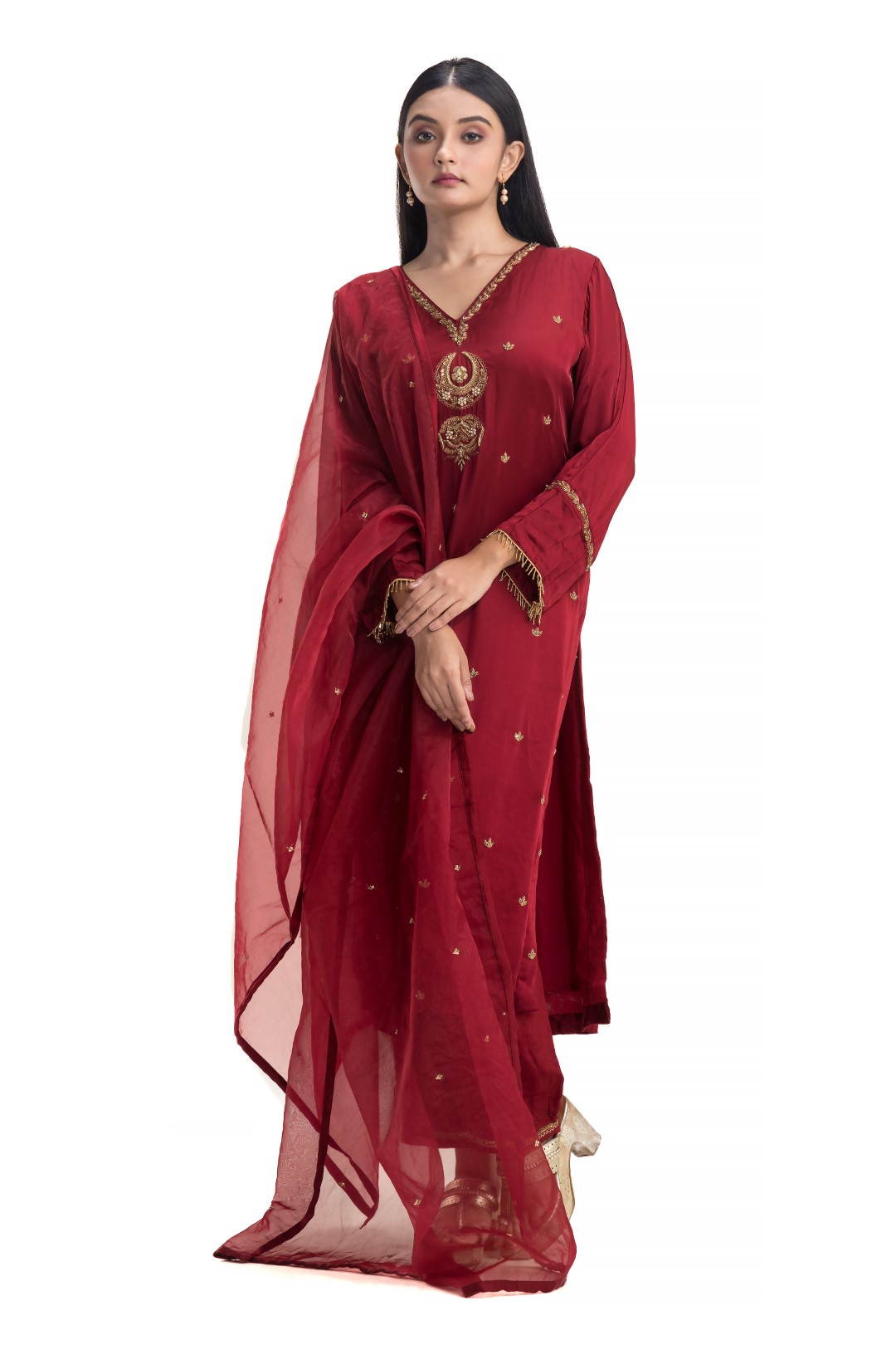 Bright Red Salwar Kameez Set with Zardosi Embroidery