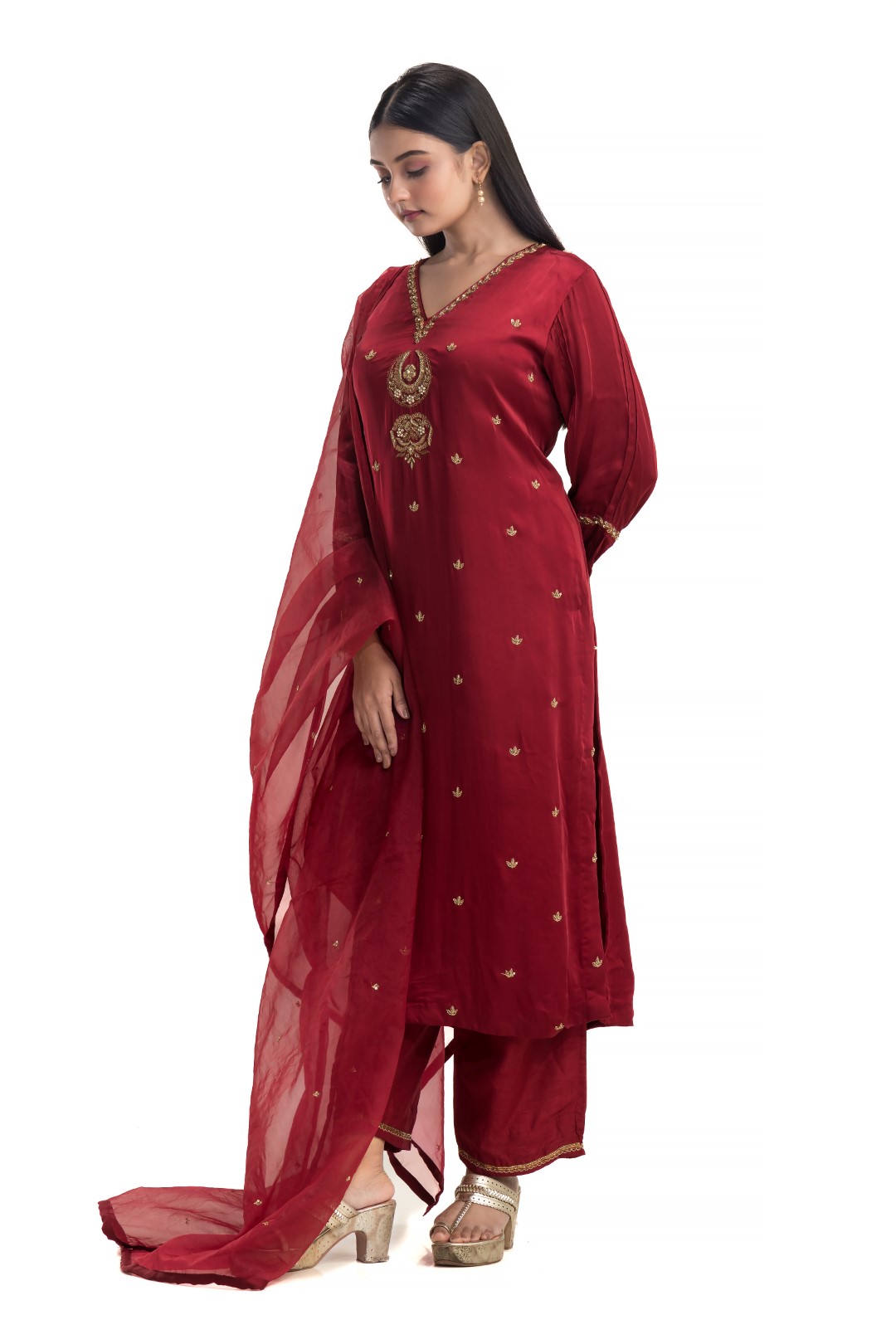 Bright Red Salwar Kameez Set with Zardosi Embroidery